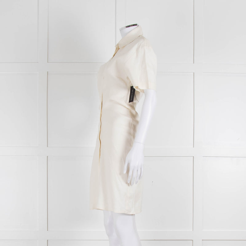 Off-White Cream Linen Blend Buttoned Up Short Sleeve Dress