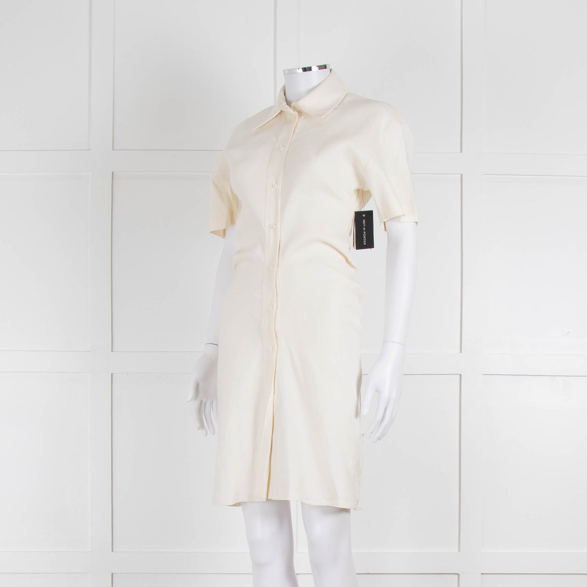Off-White Cream Linen Blend Buttoned Up Short Sleeve Dress
