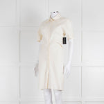 Off-White Cream Linen Blend Buttoned Up Short Sleeve Dress