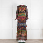 Farm Rio Brown Multi Colour Tiered Beaded Maxi Dress