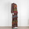 Farm Rio Brown Multi Colour Tiered Beaded Maxi Dress