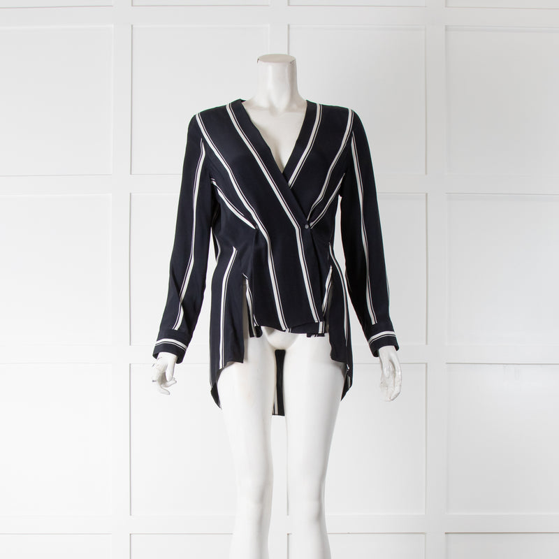 Rag & Bone Drape Front Navy Stripe Blouse