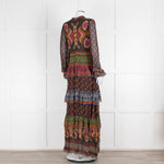Farm Rio Brown Multi Colour Tiered Beaded Maxi Dress