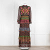 Farm Rio Brown Multi Colour Tiered Beaded Maxi Dress