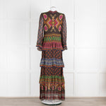 Farm Rio Brown Multi Colour Tiered Beaded Maxi Dress