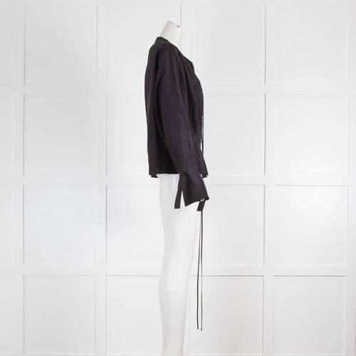 Victoria Beckham Navy Silk Pleat Blouse