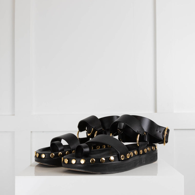 Isabel Marant Black Gold Stud Platform Sandals