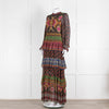Farm Rio Brown Multi Colour Tiered Beaded Maxi Dress