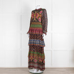 Farm Rio Brown Multi Colour Tiered Beaded Maxi Dress