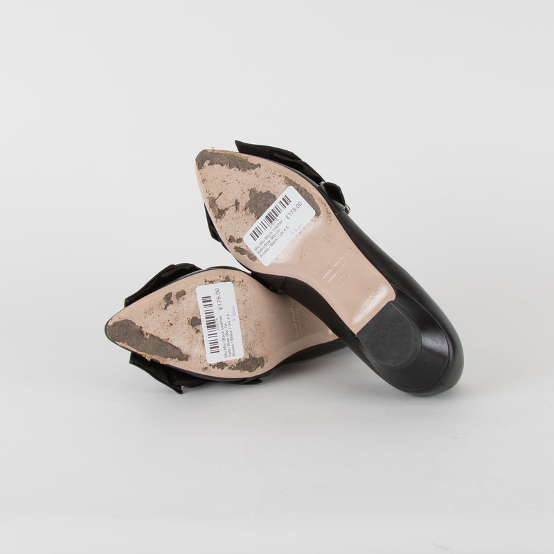 Miu Miu Black Leather Satin Bow Slip On Shoes