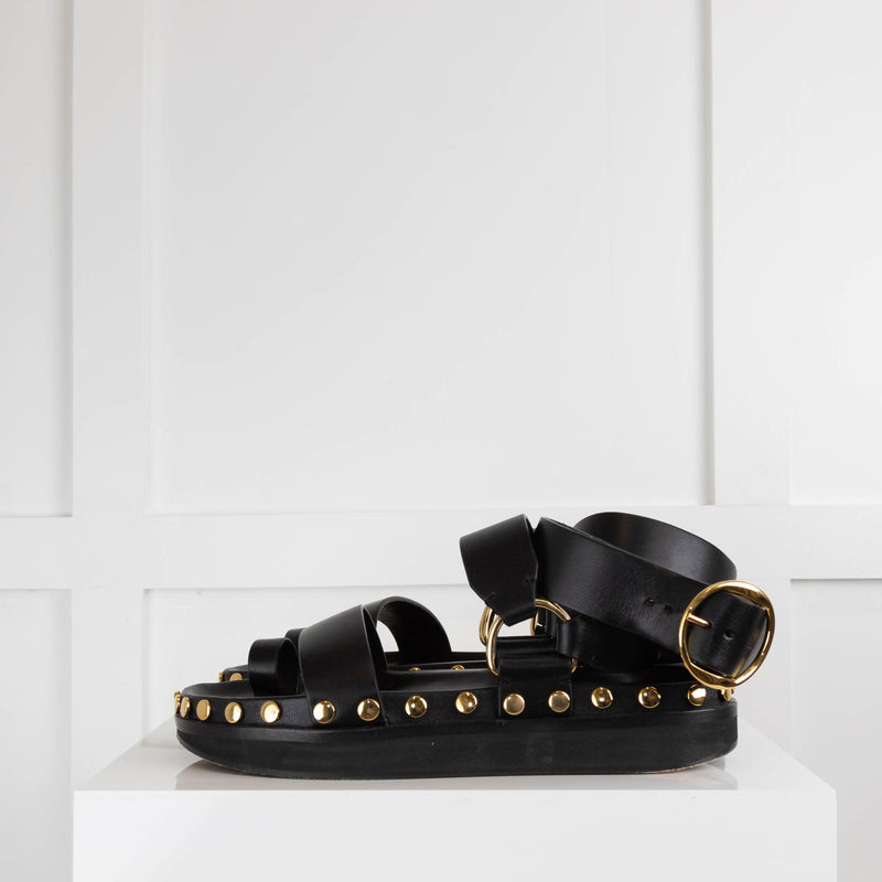 Isabel Marant Black Gold Stud Platform Sandals