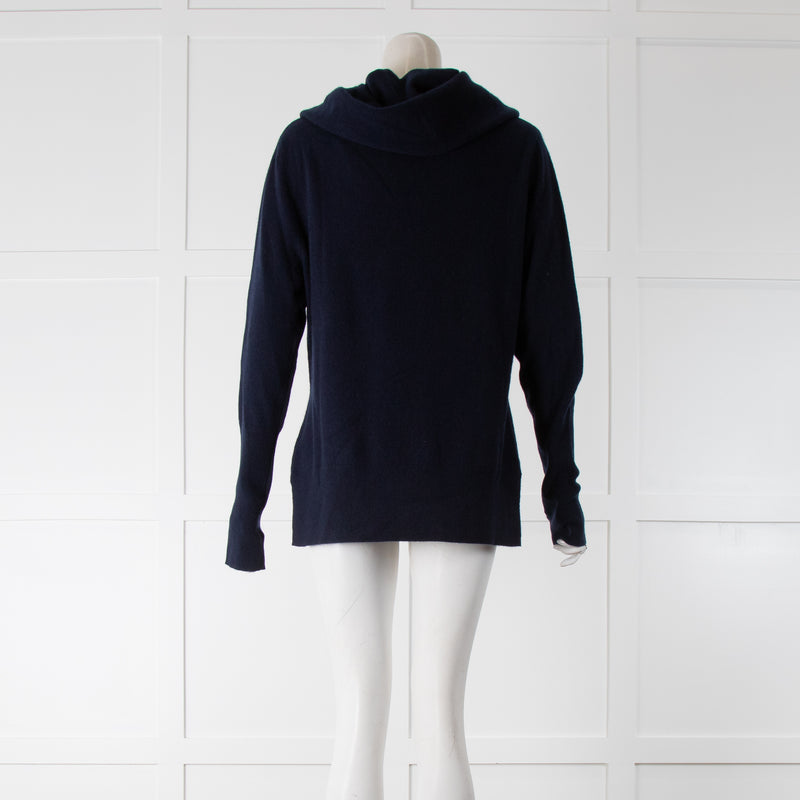 Amanda Wakeley Navy Cashmere Shoulder Wrap Knit Jumper