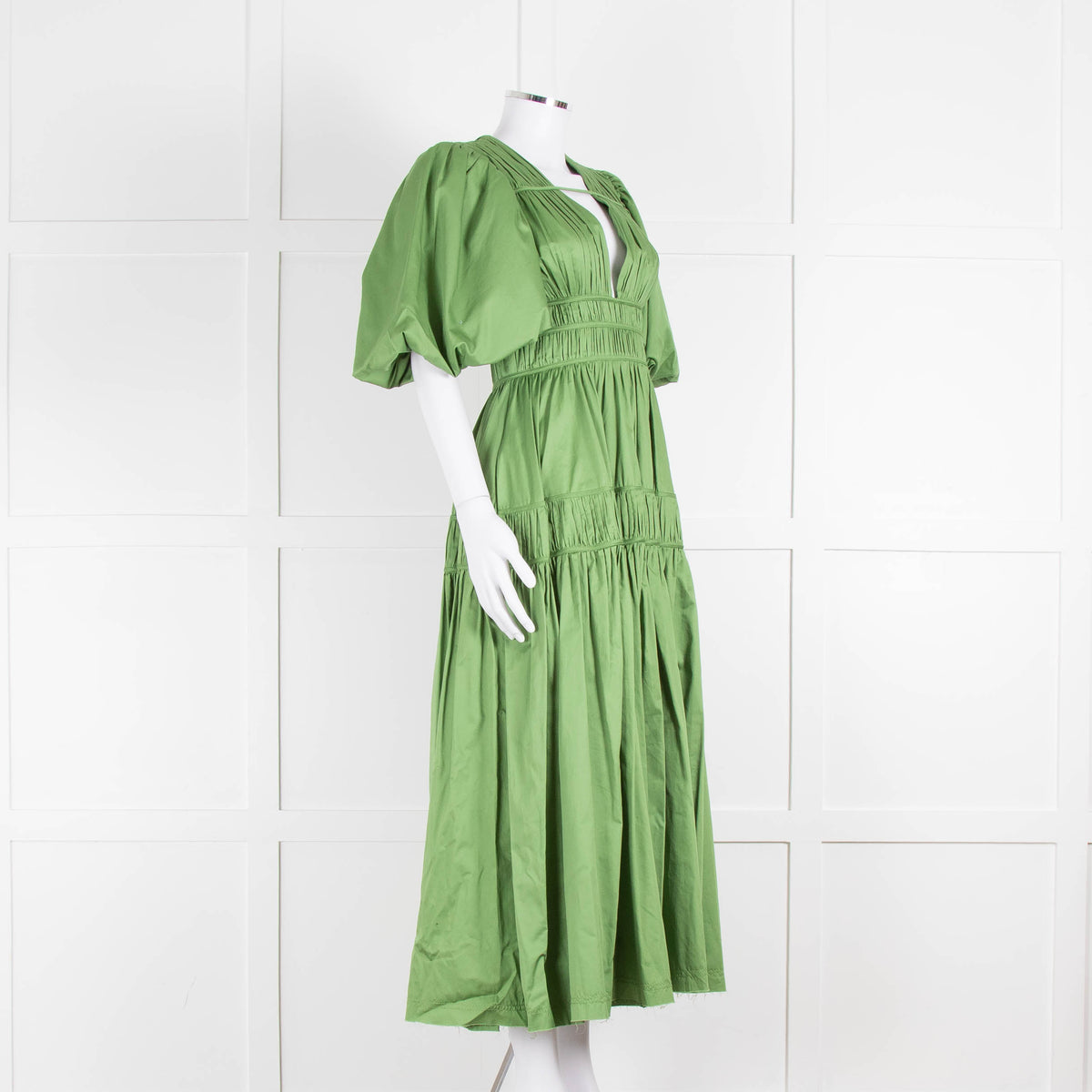 Aje Green Gathered Puff Sleeve Midi Dress