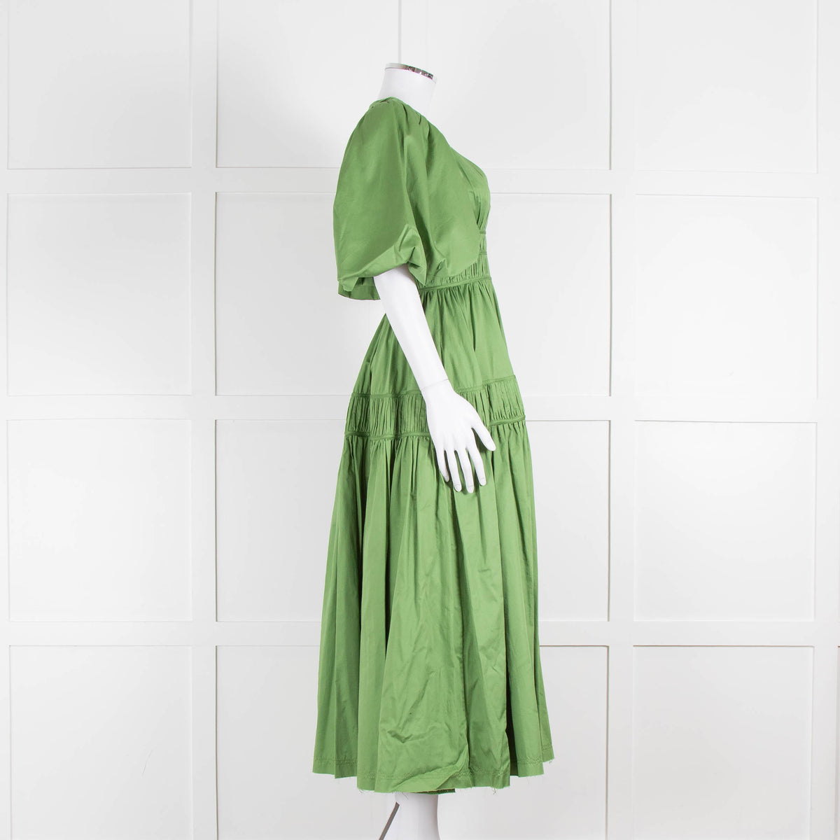 Aje Green Gathered Puff Sleeve Midi Dress