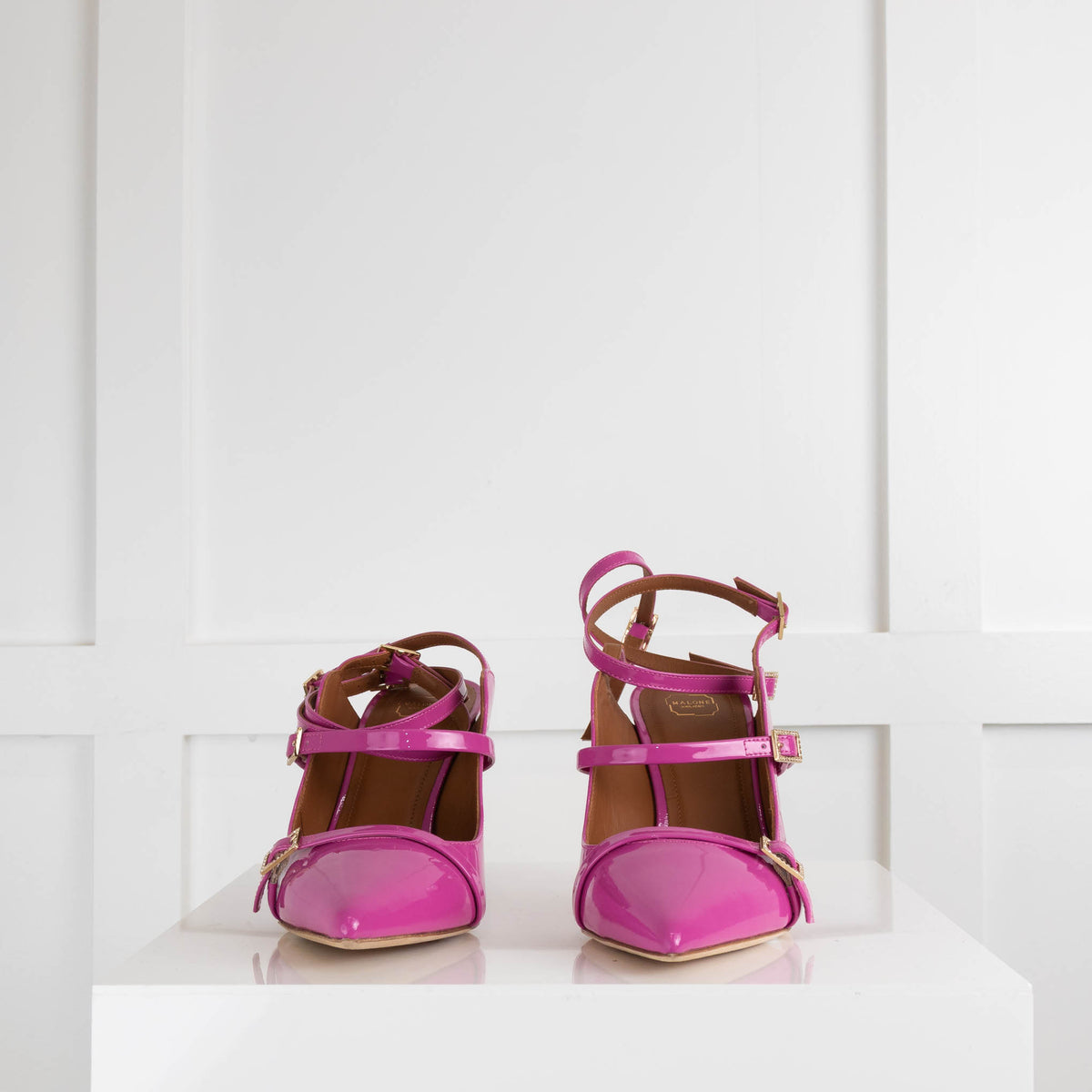 Malone Souliers Fuchsia Patent Crystal Buckle Heeled Shoes