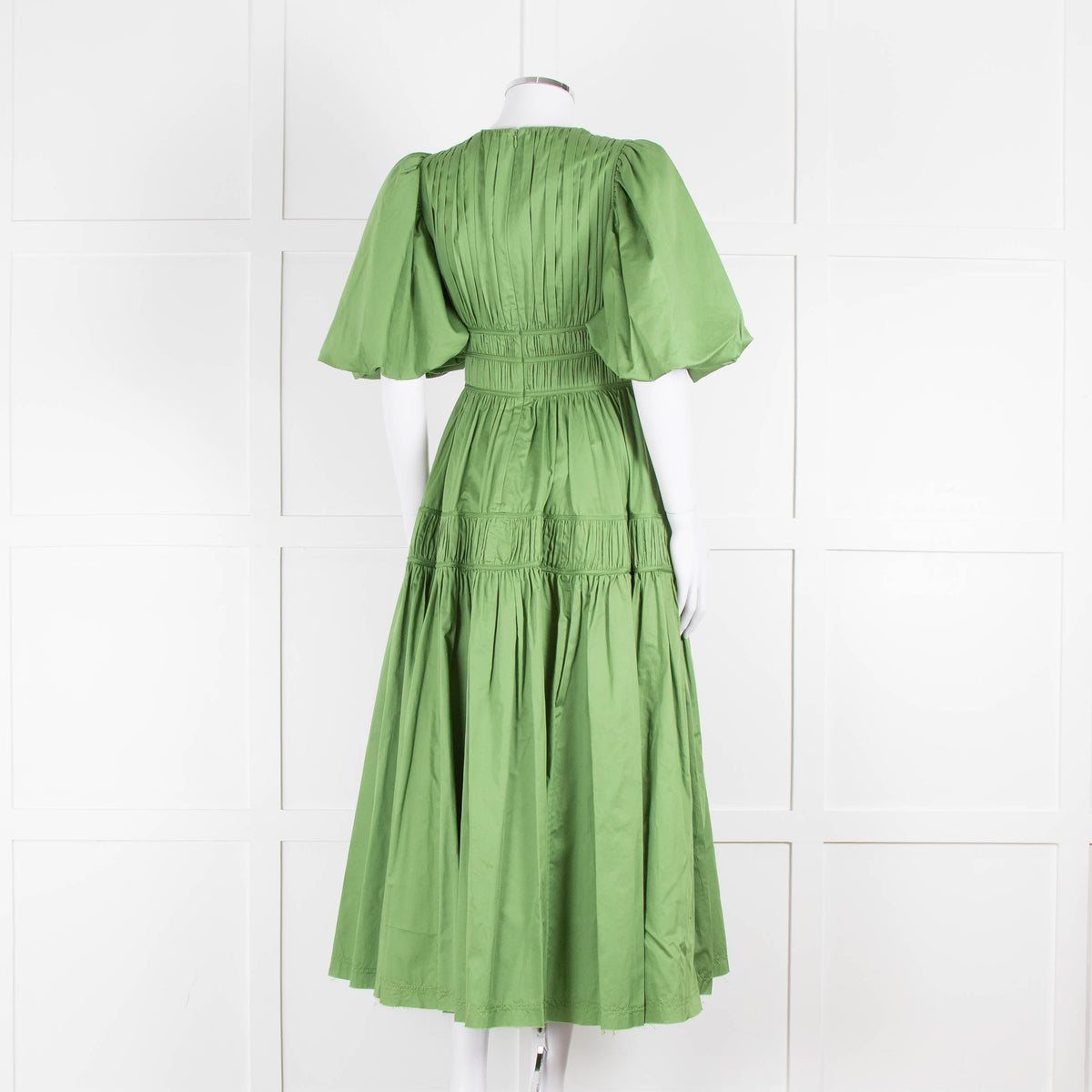Aje Green Gathered Puff Sleeve Midi Dress