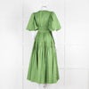 Aje Green Gathered Puff Sleeve Midi Dress