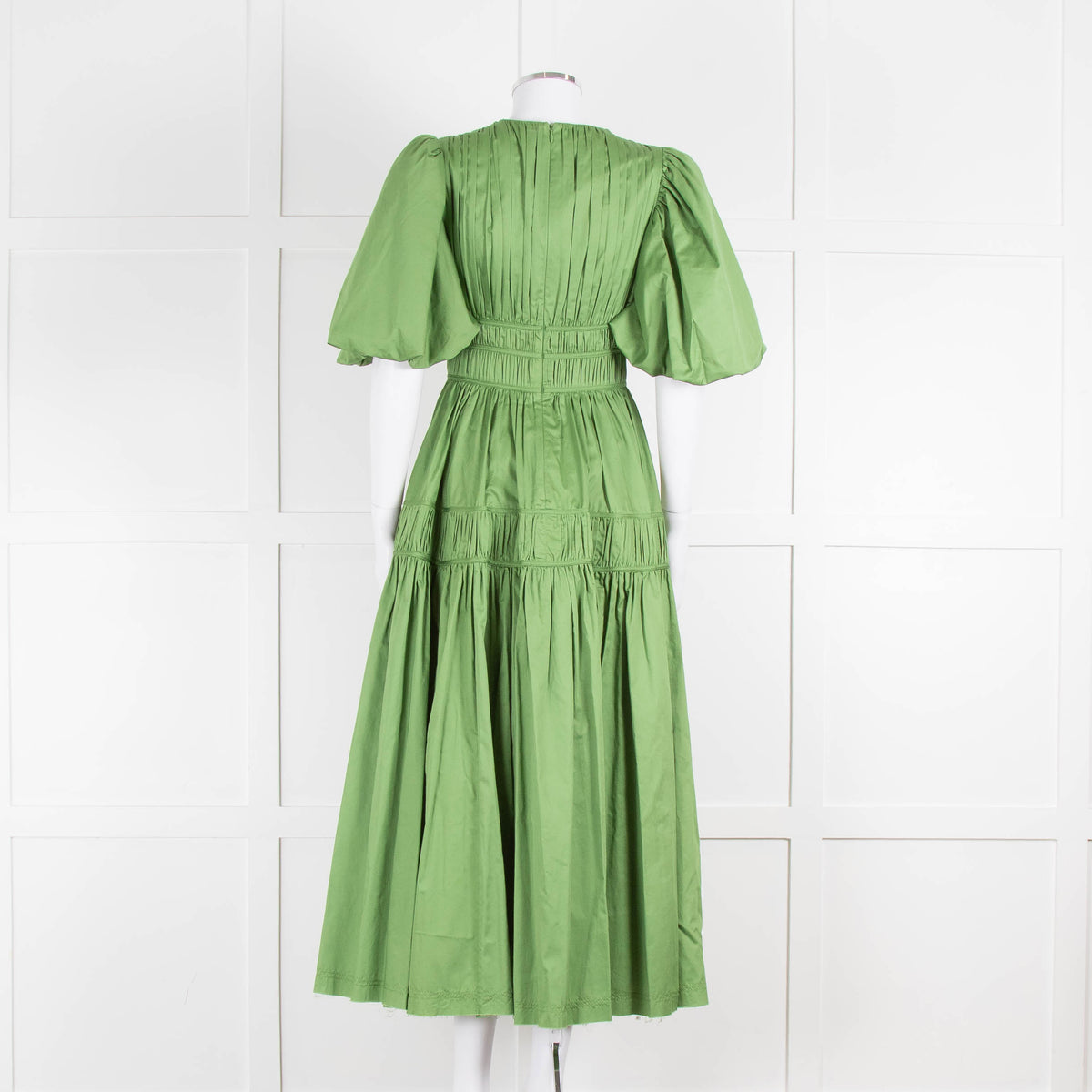 Aje Green Gathered Puff Sleeve Midi Dress