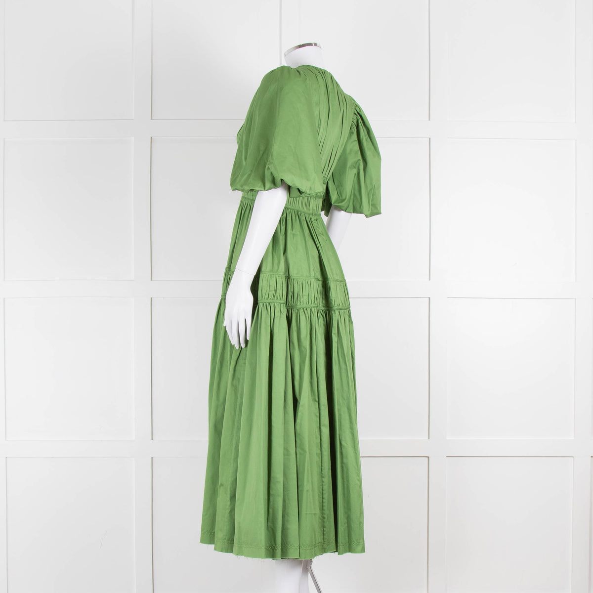 Aje Green Gathered Puff Sleeve Midi Dress