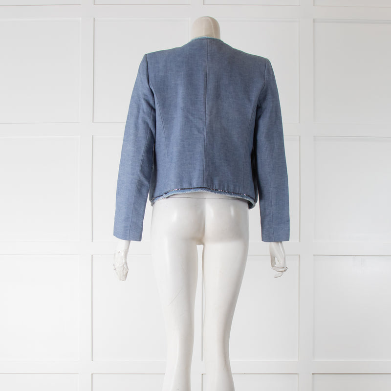 Sandro Denim Chain detail Collarless Short Jacket