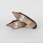 Gucci Black Leather Horsebit Silver Chain Flat Pointy Pumps