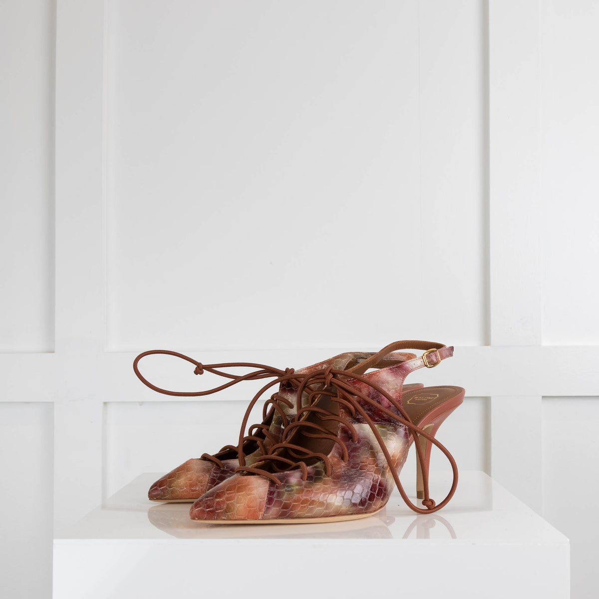 Malone Souliers Pink Brown Lace Up Pointed Heels