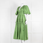 Aje Green Gathered Puff Sleeve Midi Dress