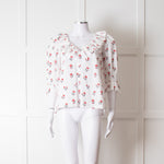 Pink City Prints White Red Blossom Scallop Trim Top