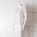 Pink City Prints White Red Blossom Scallop Trim Top