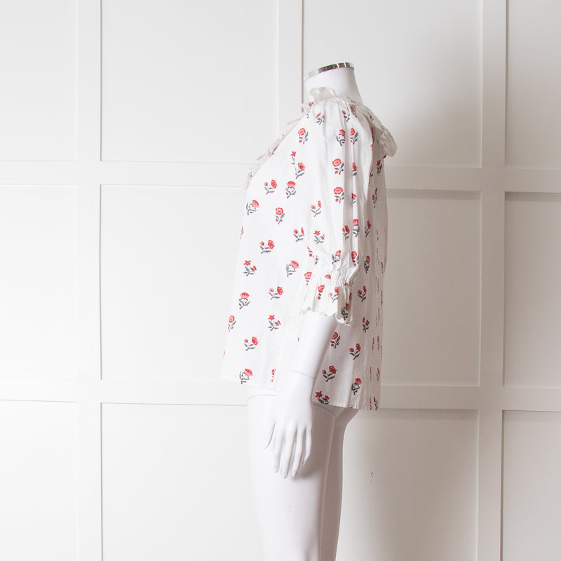 Pink City Prints White Red Blossom Scallop Trim Top