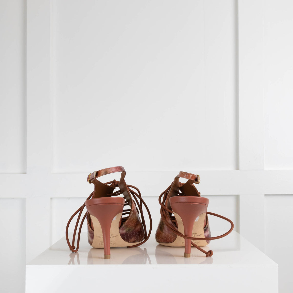 Malone Souliers Pink Brown Lace Up Pointed Heels