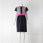 Vilagallo Navy Blue With Grey And Pink Inserts Dress