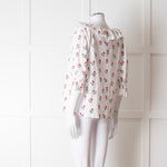Pink City Prints White Red Blossom Scallop Trim Top