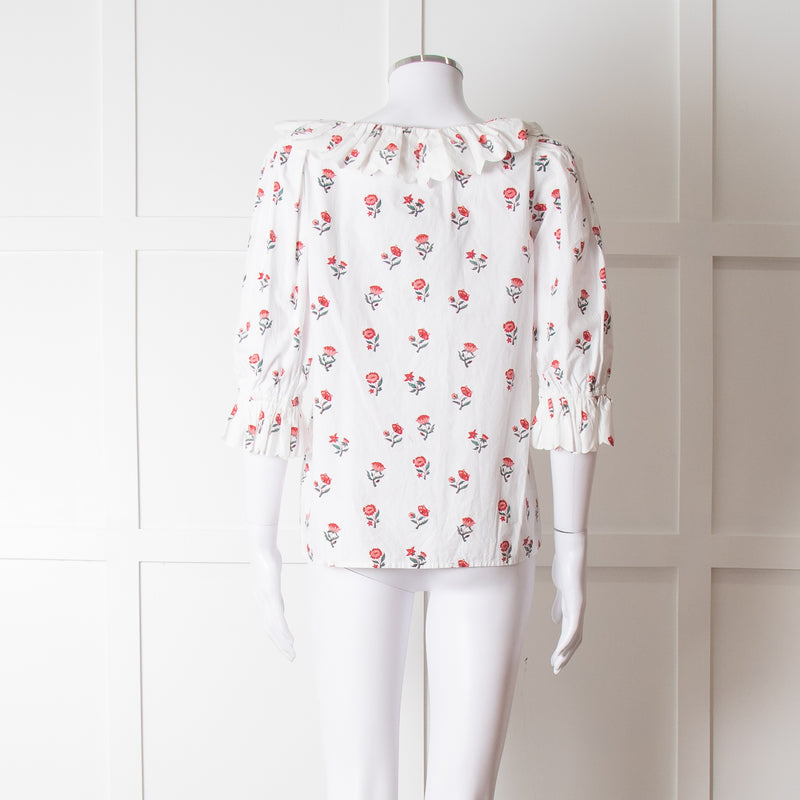 Pink City Prints White Red Blossom Scallop Trim Top
