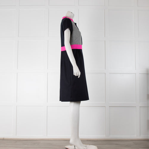 Vilagallo Navy Blue With Grey And Pink Inserts Dress