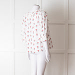 Pink City Prints White Red Blossom Scallop Trim Top