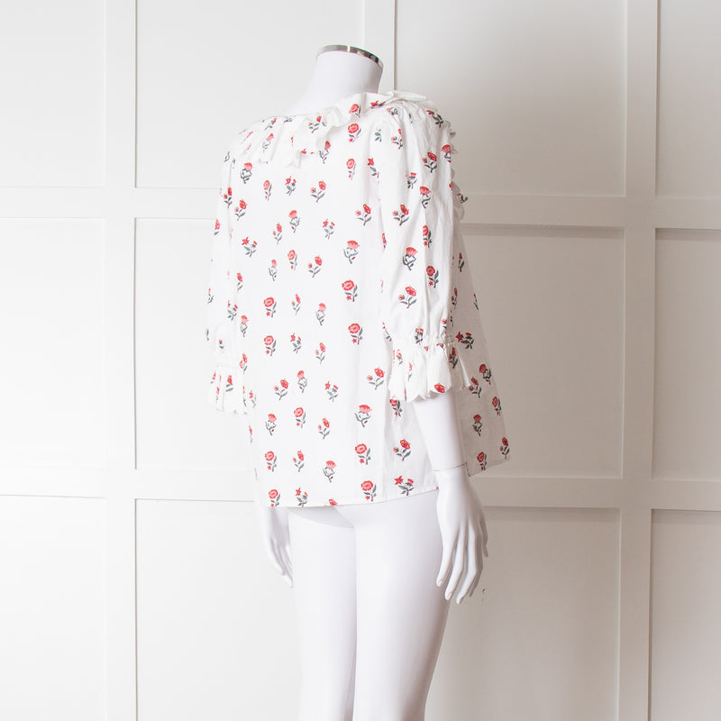 Pink City Prints White Red Blossom Scallop Trim Top