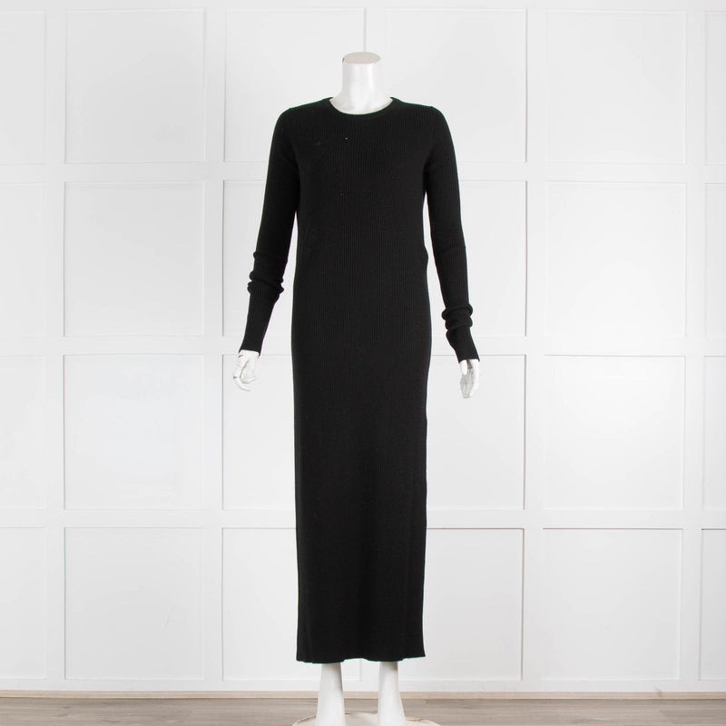 Raey Reverso Black Crew Neck Ribbed Cashmere Mix Dress