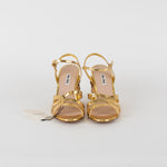 Miu Miu Gold Carved Wooden Wedge