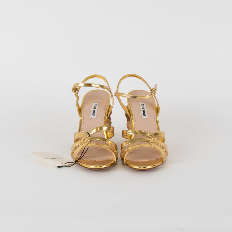 Miu Miu Gold Carved Wooden Wedge