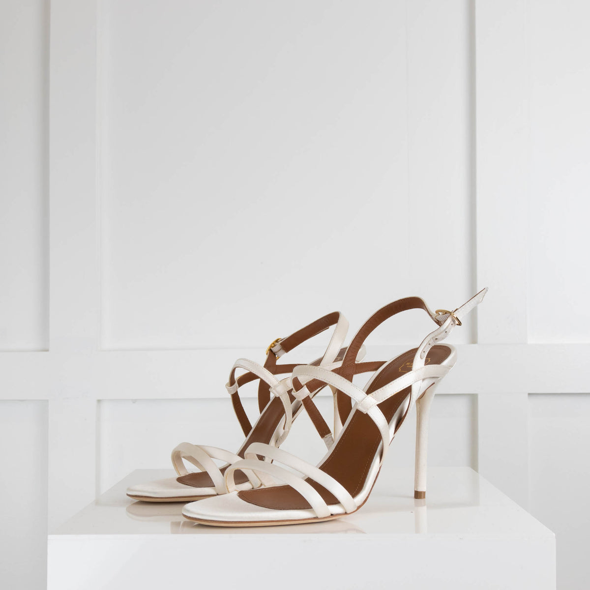 Malone Souliers White Satin Heeled Sandals