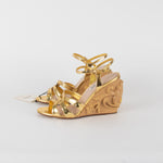 Miu Miu Gold Carved Wooden Wedge