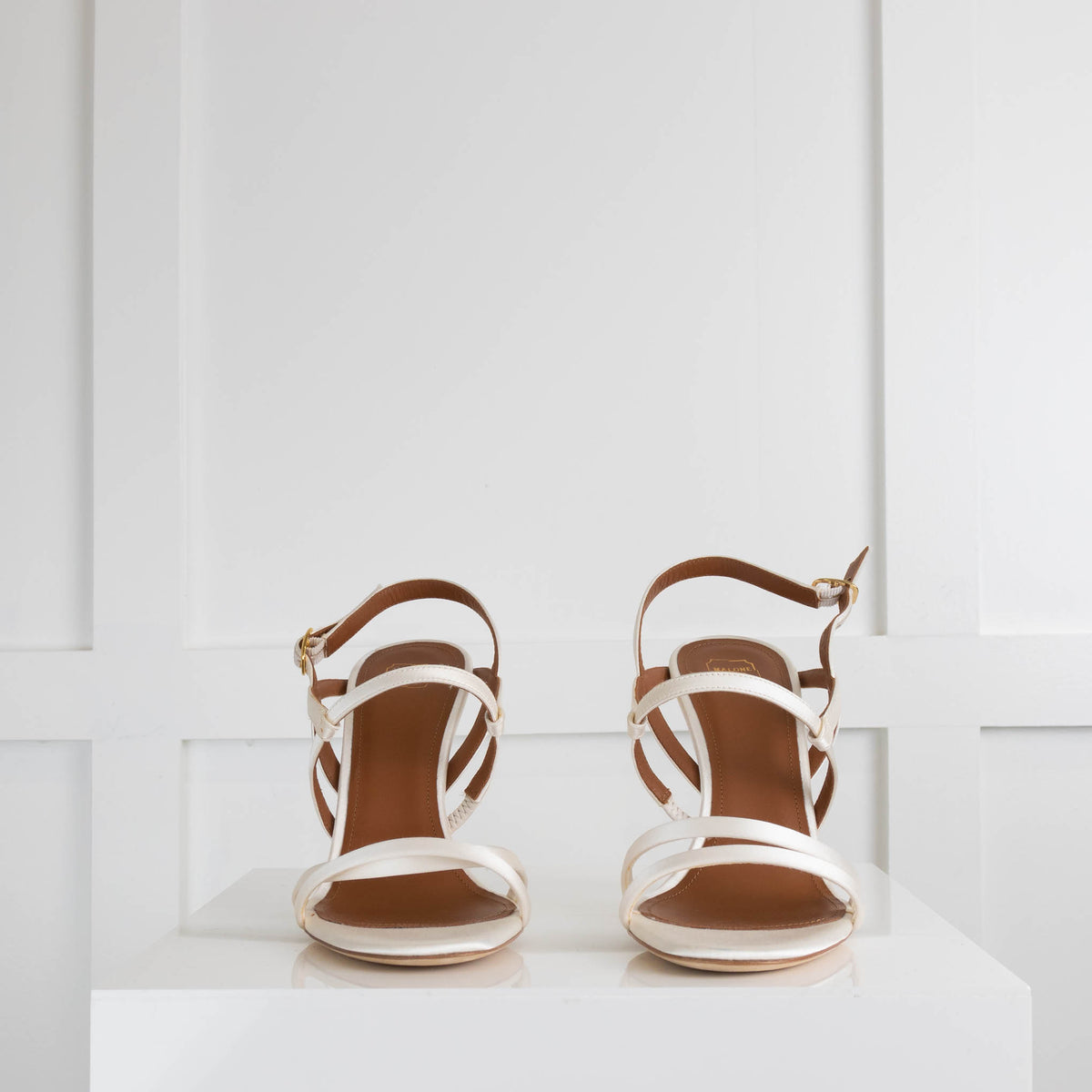 Malone Souliers White Satin Heeled Sandals