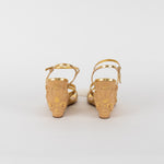 Miu Miu Gold Carved Wooden Wedge