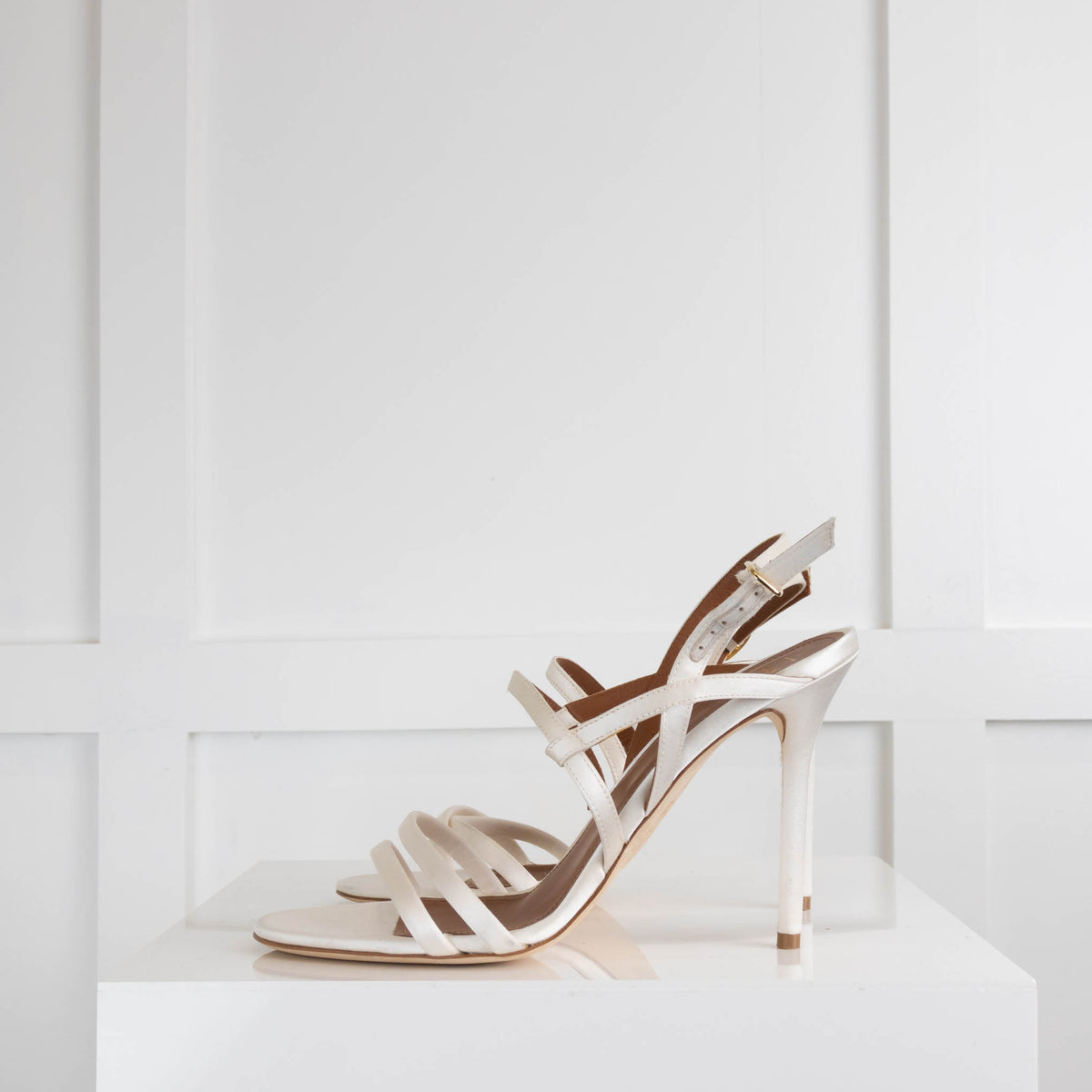 Malone Souliers White Satin Heeled Sandals