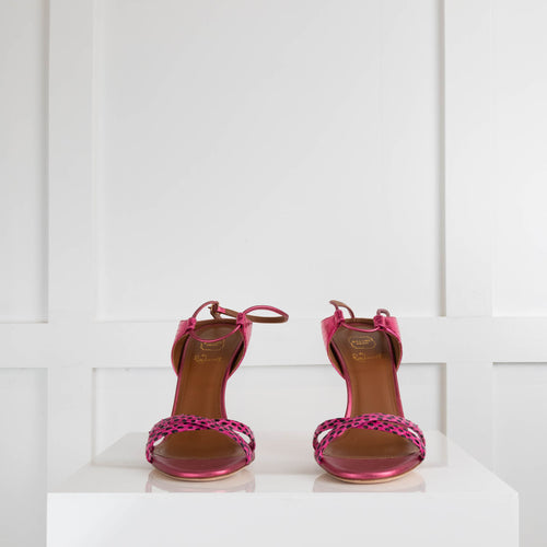 Malone Souliers Fuchsia Pink Black Dotted Sandals