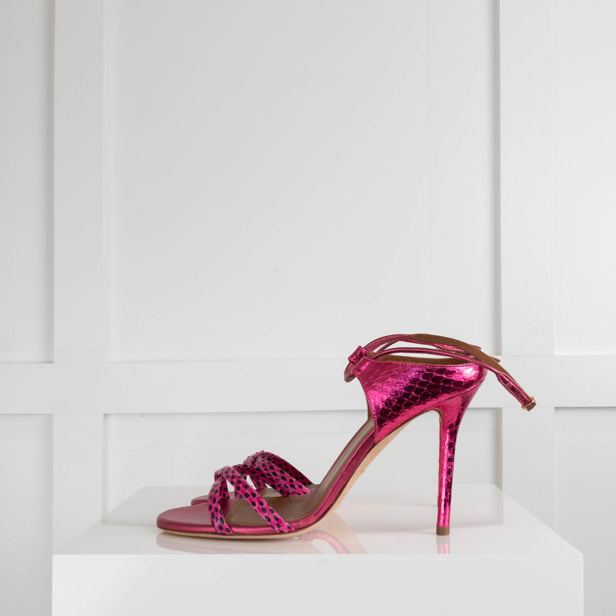 Malone Souliers Fuchsia Pink Black Dotted Sandals
