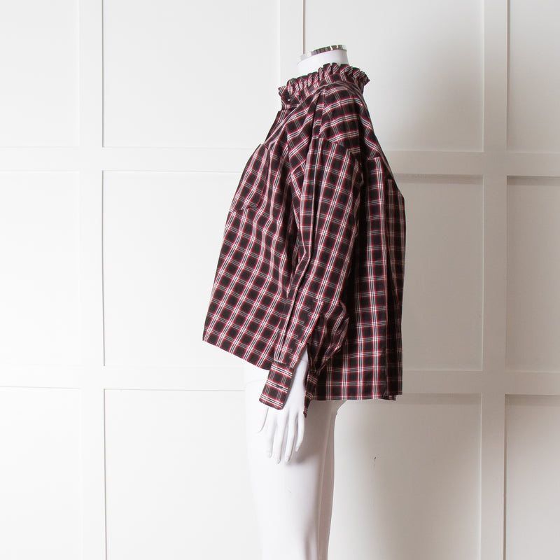 Isabel Marant Etoile Black Red Check Cotton Long Sleeve Top