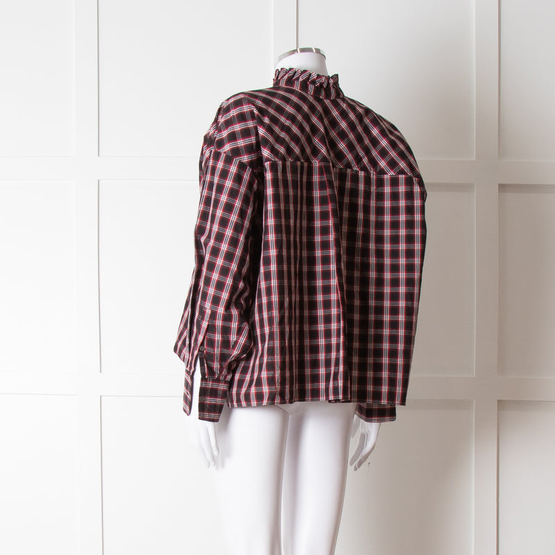 Isabel Marant Etoile Black Red Check Cotton Long Sleeve Top