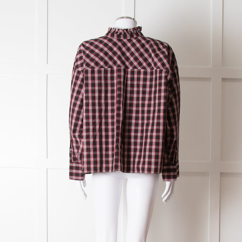 Isabel Marant Etoile Black Red Check Cotton Long Sleeve Top